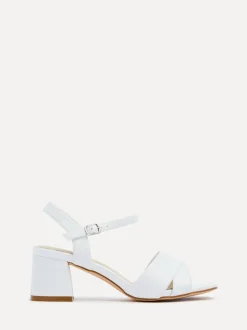 Linzi White Wide Fit Vivian Heeled Sandals With Crossover Front Strap