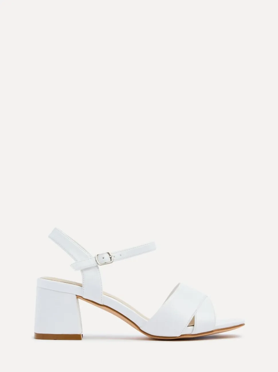 Linzi White Wide Fit Vivian Heeled Sandals With Crossover Front Strap