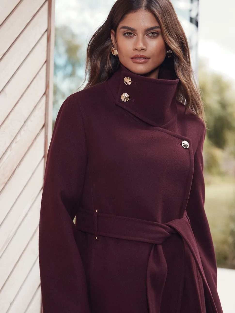 Lipsy Berry Red Asymmetrical Funnel Neck Belted Coat