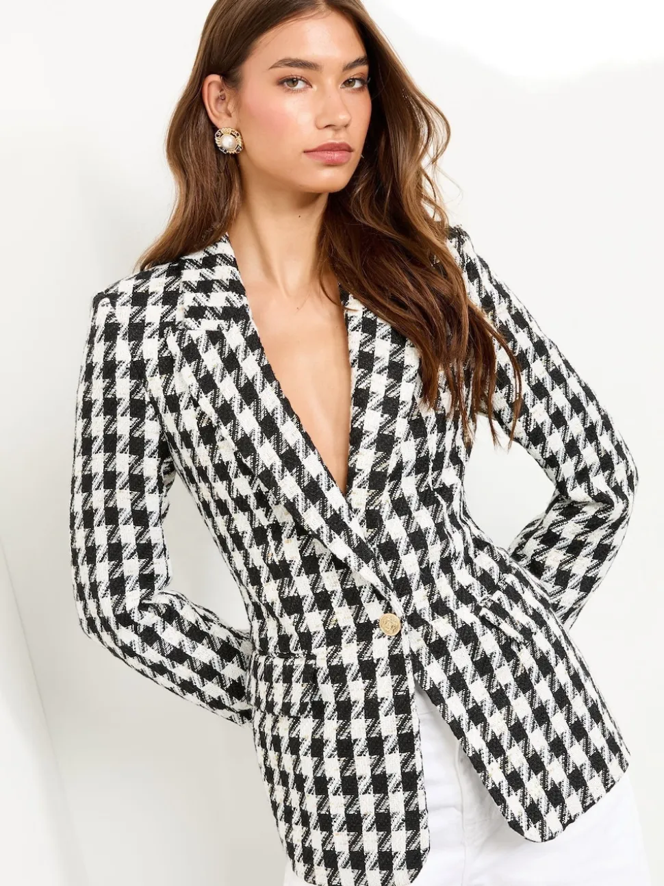 Lipsy Black and White Houndstooth Single Breasted Blazer