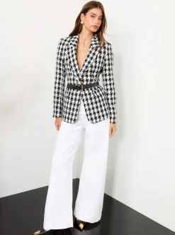 Lipsy Black and White Houndstooth Single Breasted Blazer