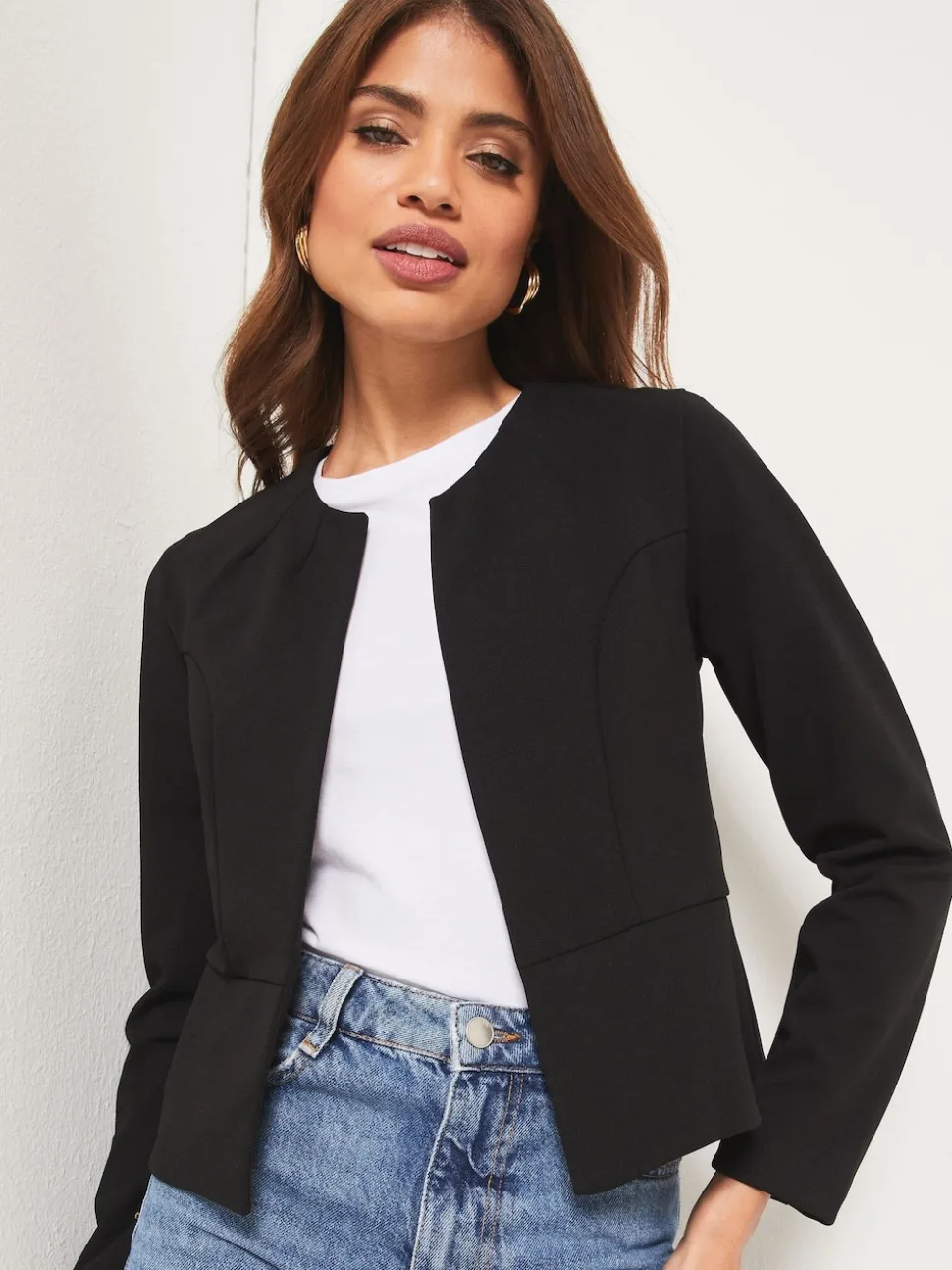 Lipsy Black Cropped Collarless Blazer