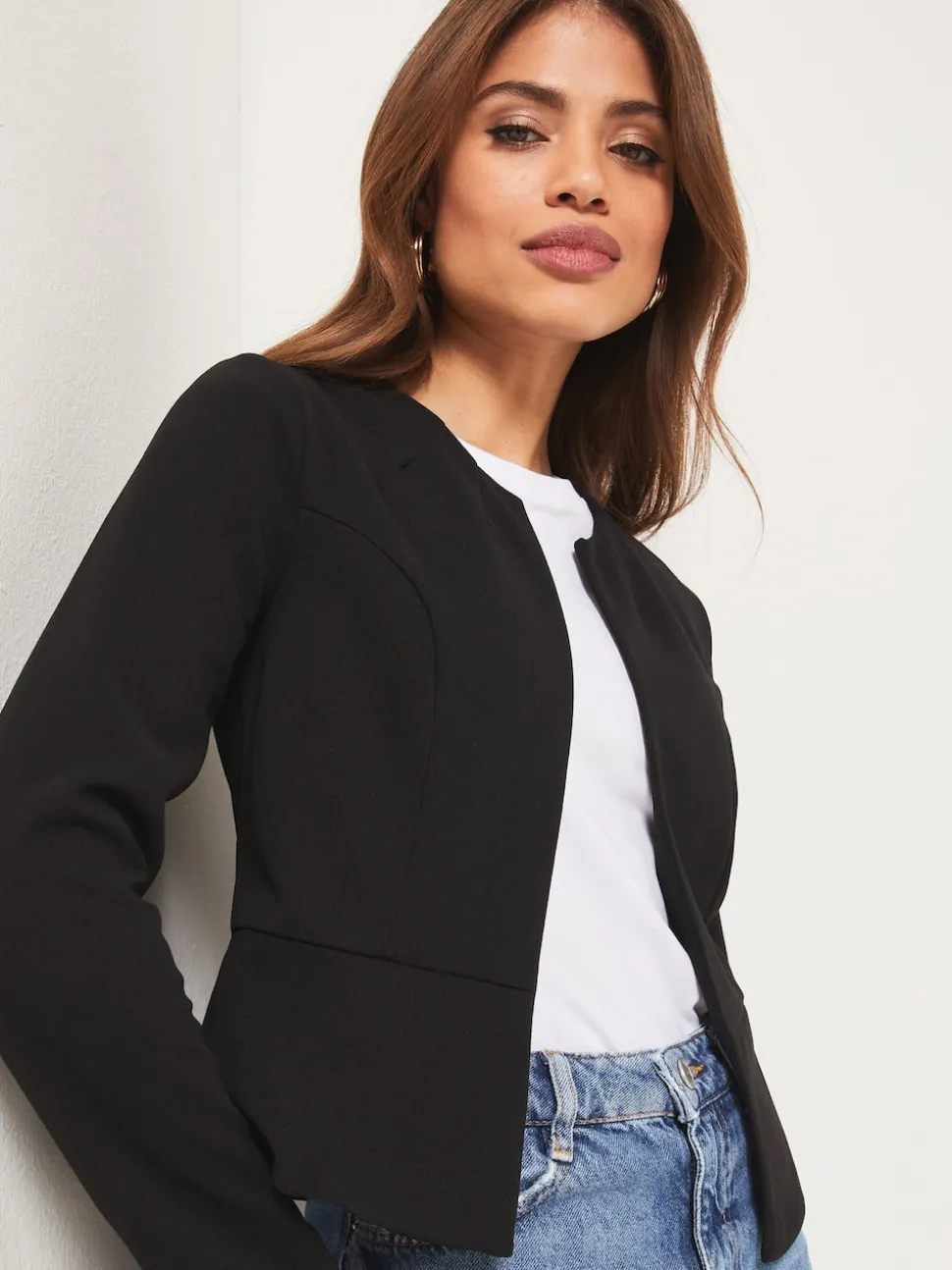 Lipsy Black Cropped Collarless Blazer