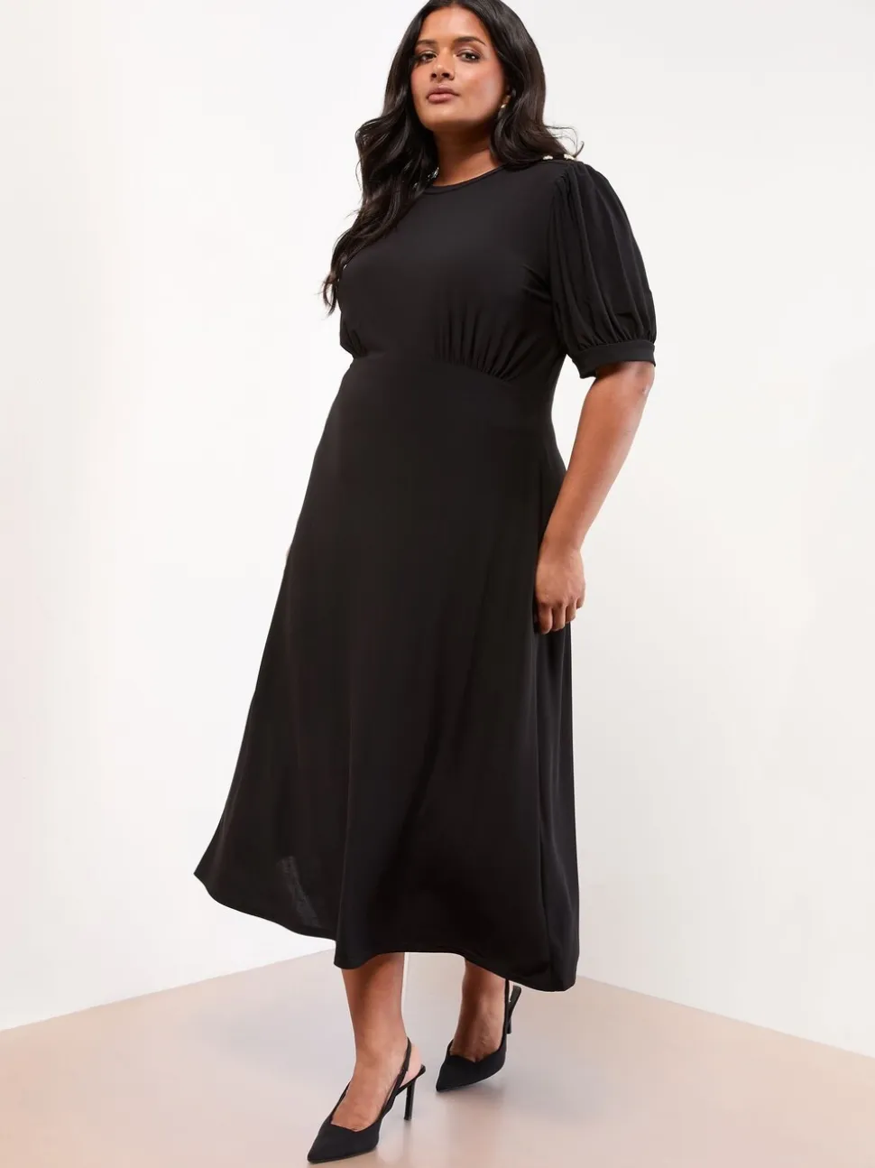 Lipsy Black Curve Military Button Short Sleeve Midi Jersey Dress