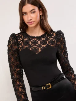 Lipsy Black 3D Fabric Puff Sleeve Top