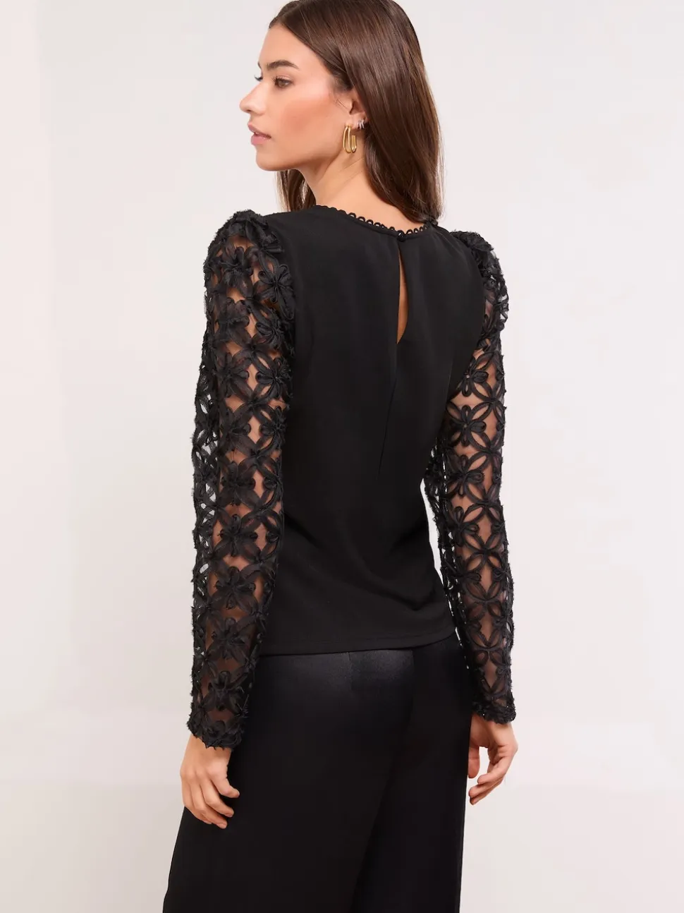 Lipsy Black 3D Fabric Puff Sleeve Top
