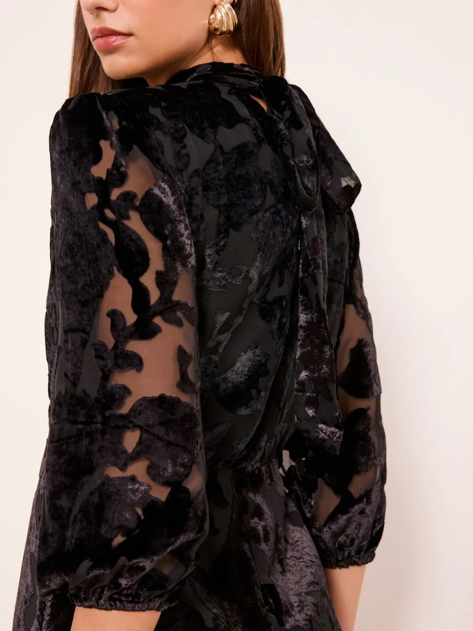 Lipsy Black Devore Velvet Puff Sleeve Midi Dress