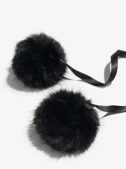 Lipsy Black Faux Fur Trapper Hat with Poms