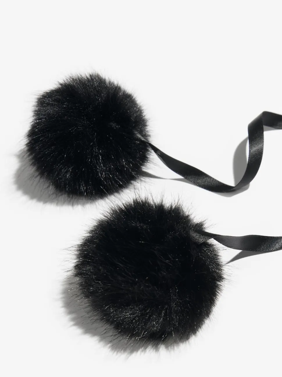 Lipsy Black Faux Fur Trapper Hat with Poms