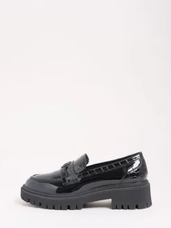 Lipsy Black Faux Leather Patent Chunky Penny Loafers