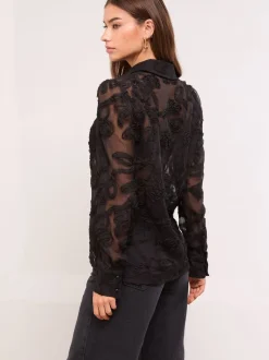 Lipsy Black Floral Burnout Button Through Shirt