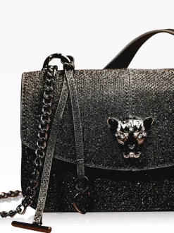 Lipsy Black Glitter Small Chain Shoulder Bag