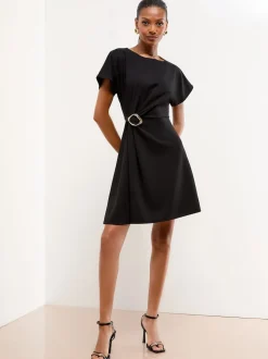 Lipsy Black Hardware Detail Mini Skater Dress
