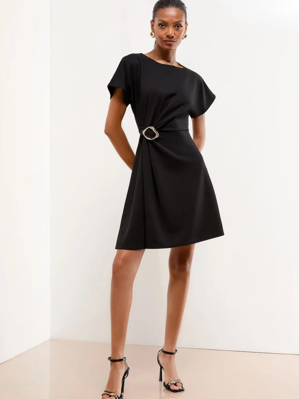 Lipsy Black Hardware Detail Mini Skater Dress