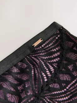 Lipsy Black High Rise Geo Lace Thong