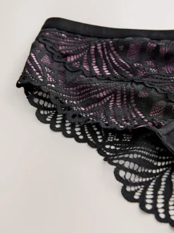 Lipsy Black High Rise Geo Lace Thong