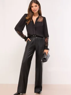 Lipsy Black Lace Detail Grandad Shirt