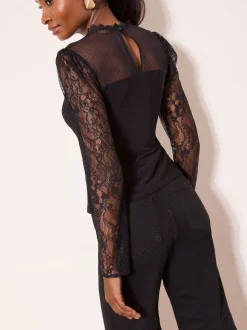 Lipsy Black Lace Long Sleeve Top