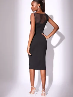 Lipsy Black Mesh Mix Sleeveless Bodycon Midi Dress