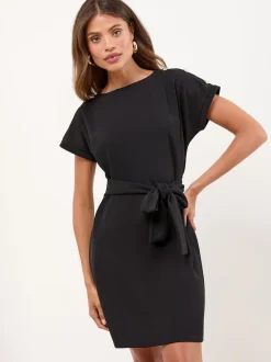 Lipsy Black Military Button Tie Belt Mini Shift Dress