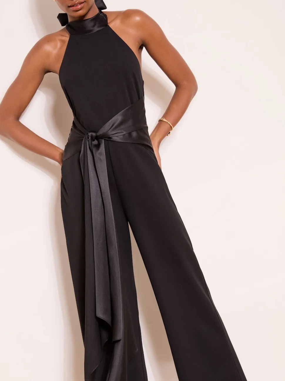 Lipsy Black Petite Halter Neck Satin Drape Jumpsuit