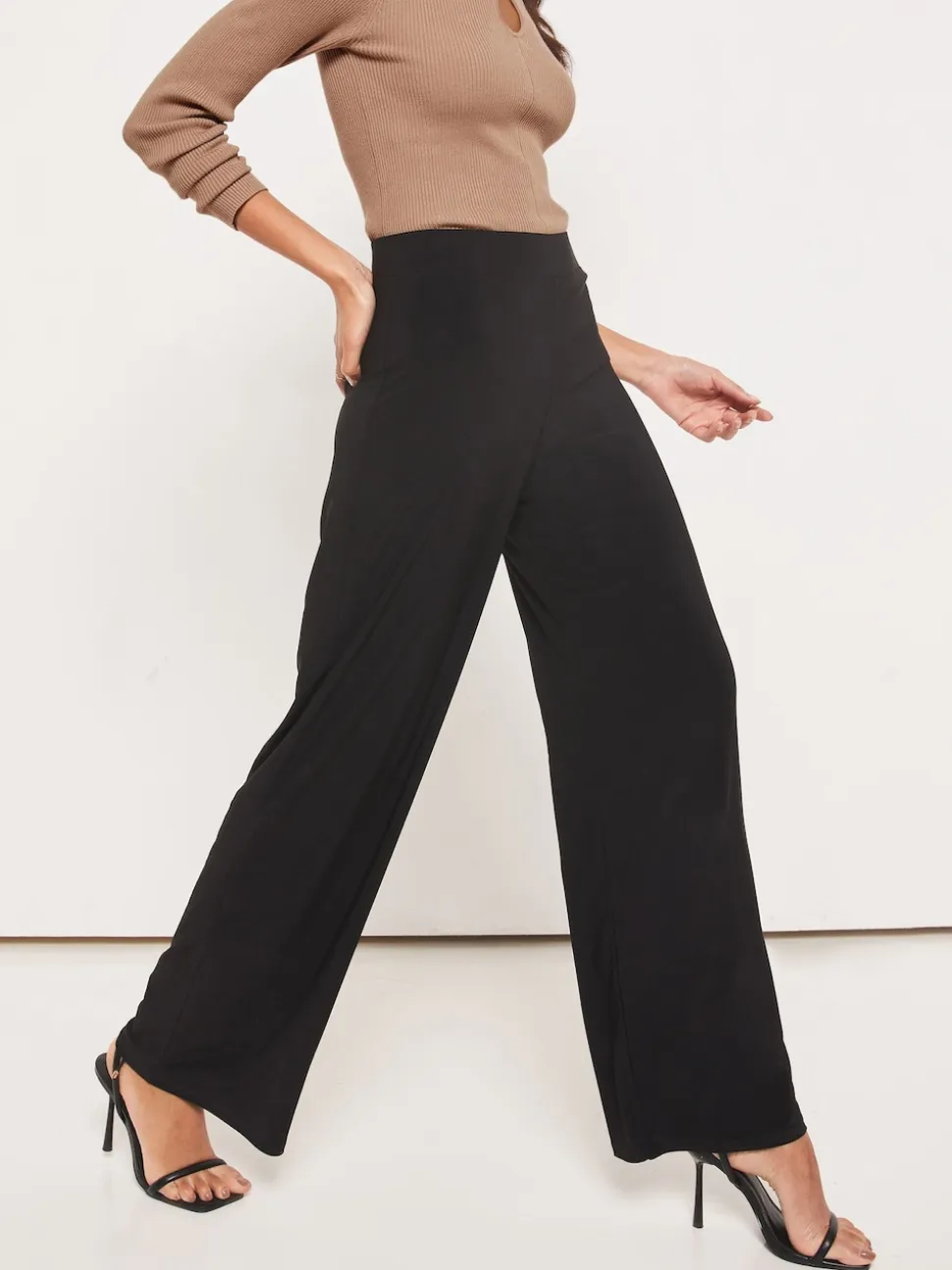 Lipsy Black Petite High Waist Wide Leg Trousers