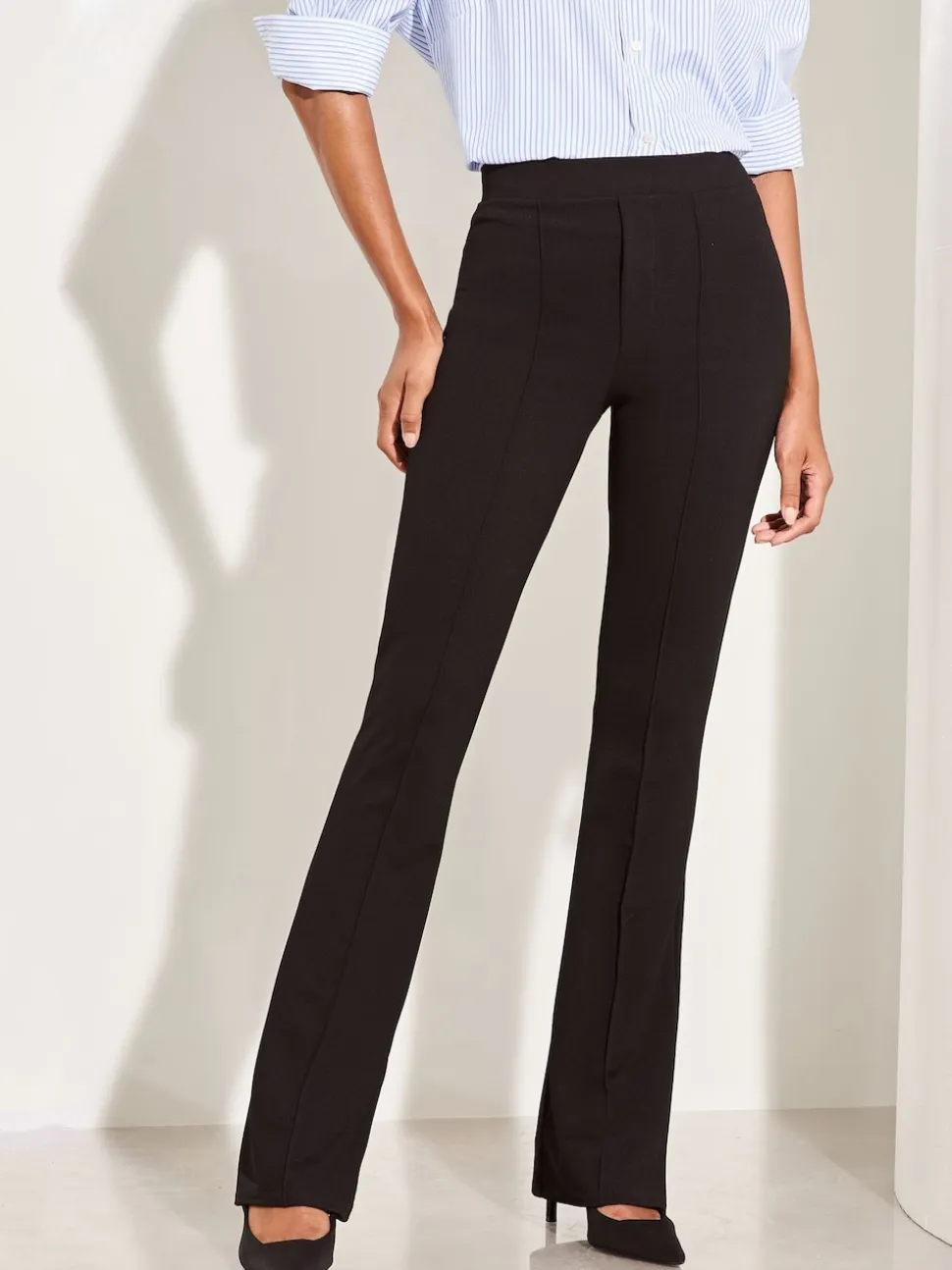 Lipsy Black Petite High Waisted Contour Bootleg Flared Trousers