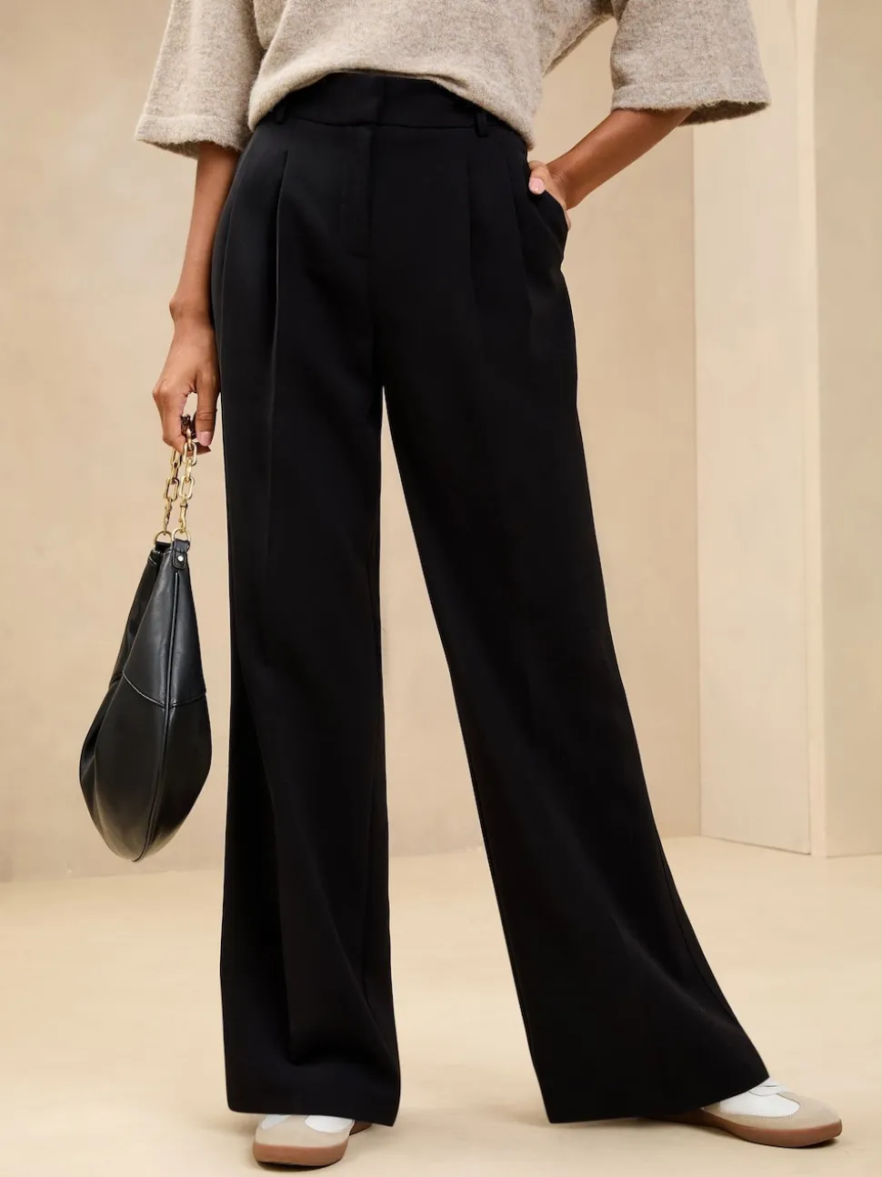 Lipsy Black Petite Premium Wide Leg Trousers