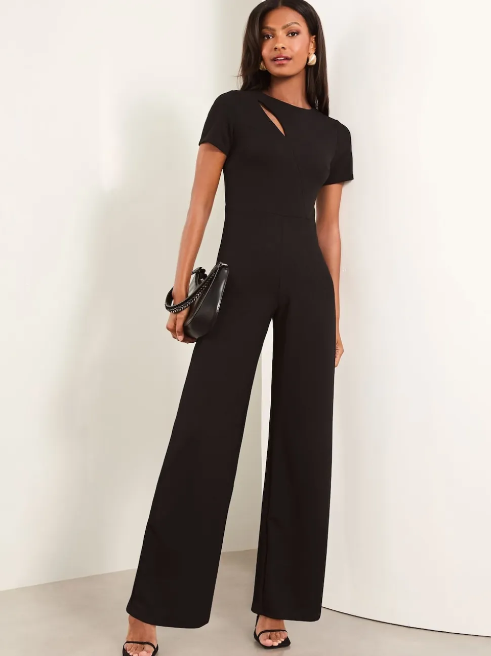 Lipsy Black Petite Short Sleeve Splice Jumpsuit