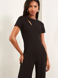 Lipsy Black Petite Short Sleeve Splice Jumpsuit