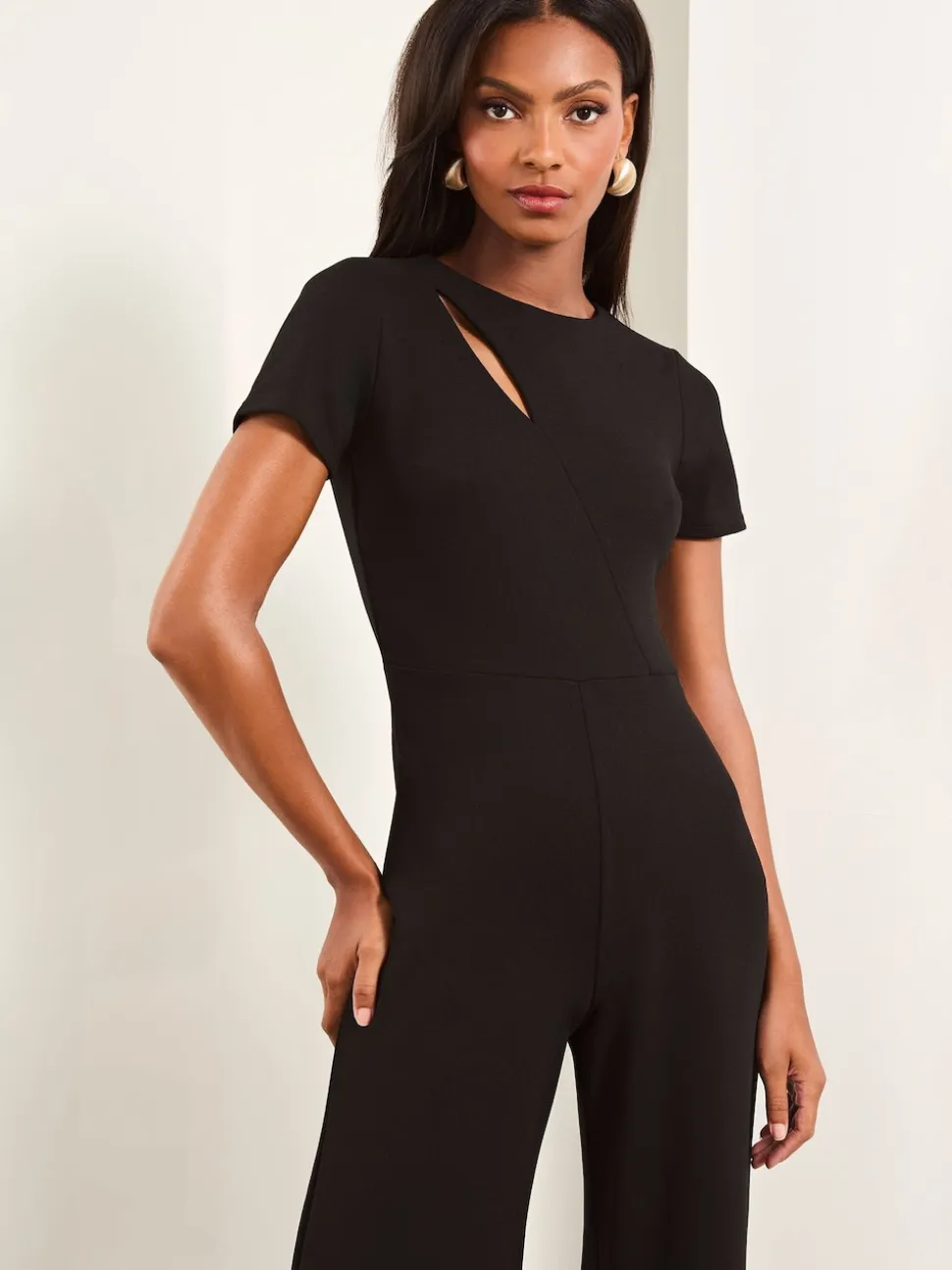 Lipsy Black Petite Short Sleeve Splice Jumpsuit