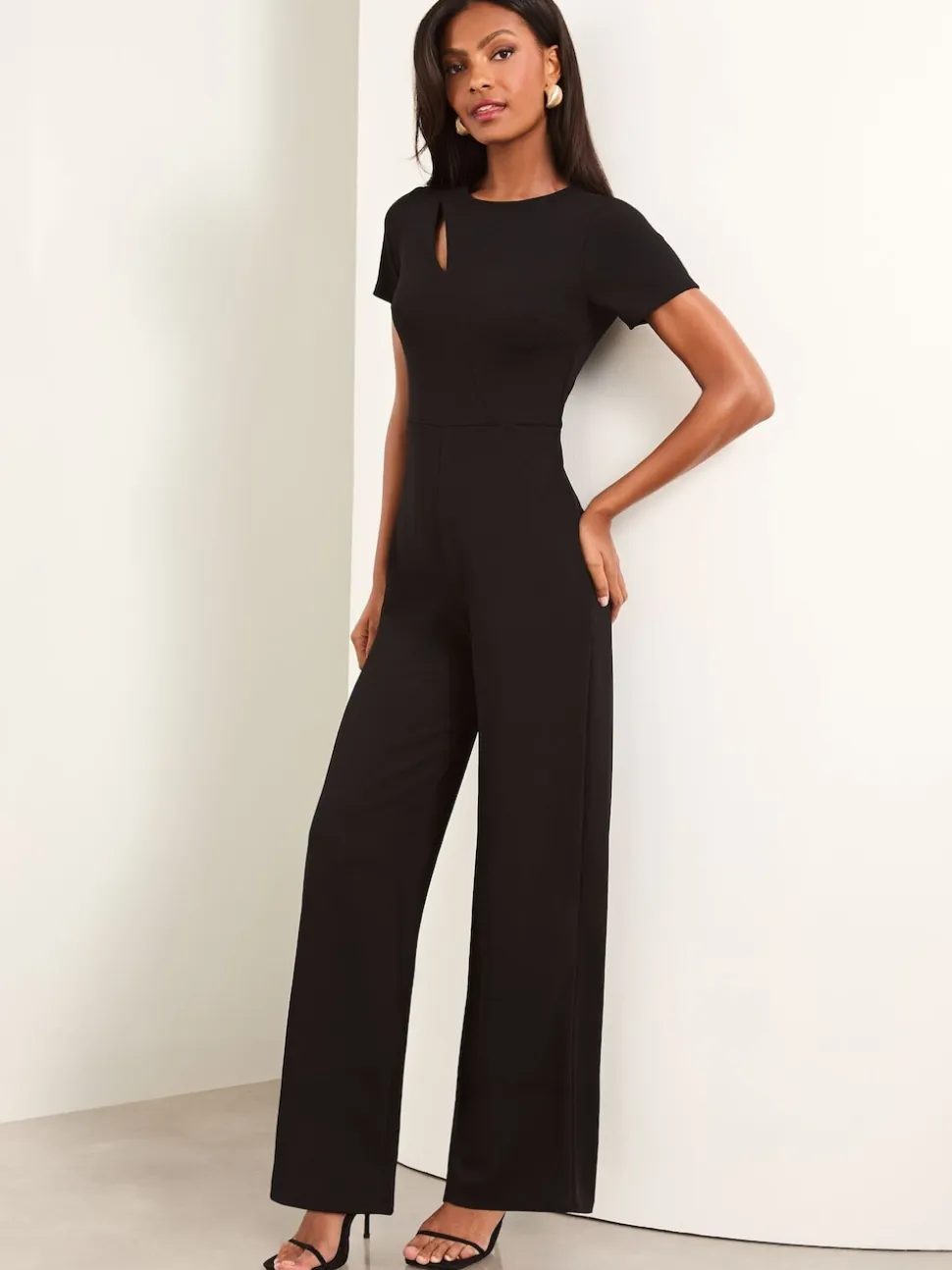 Lipsy Black Petite Short Sleeve Splice Jumpsuit