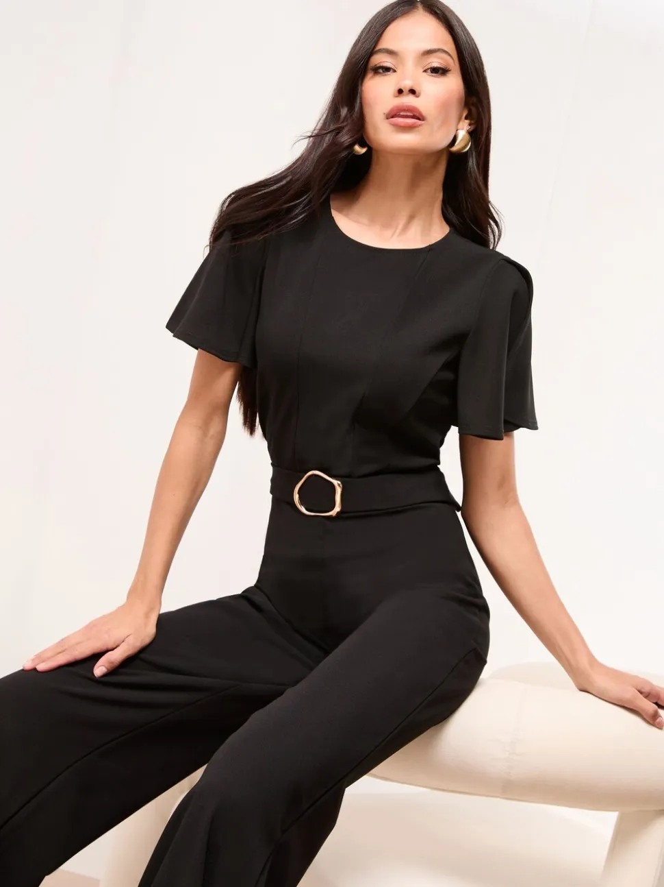 Lipsy Black Petite Short Sleeve Hardware Jumpsuit