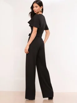 Lipsy Black Petite Short Sleeve Hardware Jumpsuit