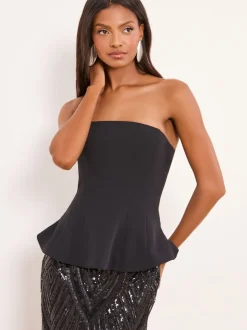 Lipsy Black Premium Bandeau Corset Sequin Combination Maxi Dress