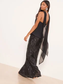 Lipsy Black Premium Bandeau Corset Sequin Combination Maxi Dress
