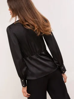 Lipsy Black Satin Hardware Detail Wrap Top