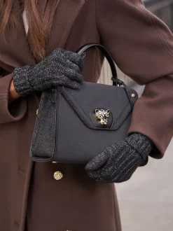 Lipsy Black Shimmer Ribbed Knitted Gloves