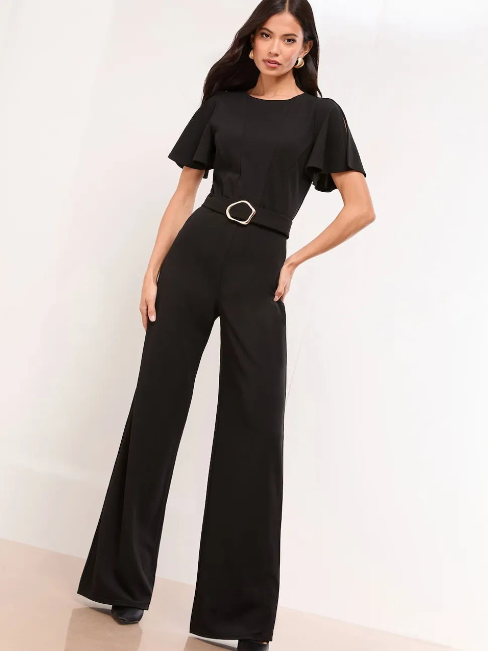 Lipsy Black Short Sleeve Hardware Jumpsuit