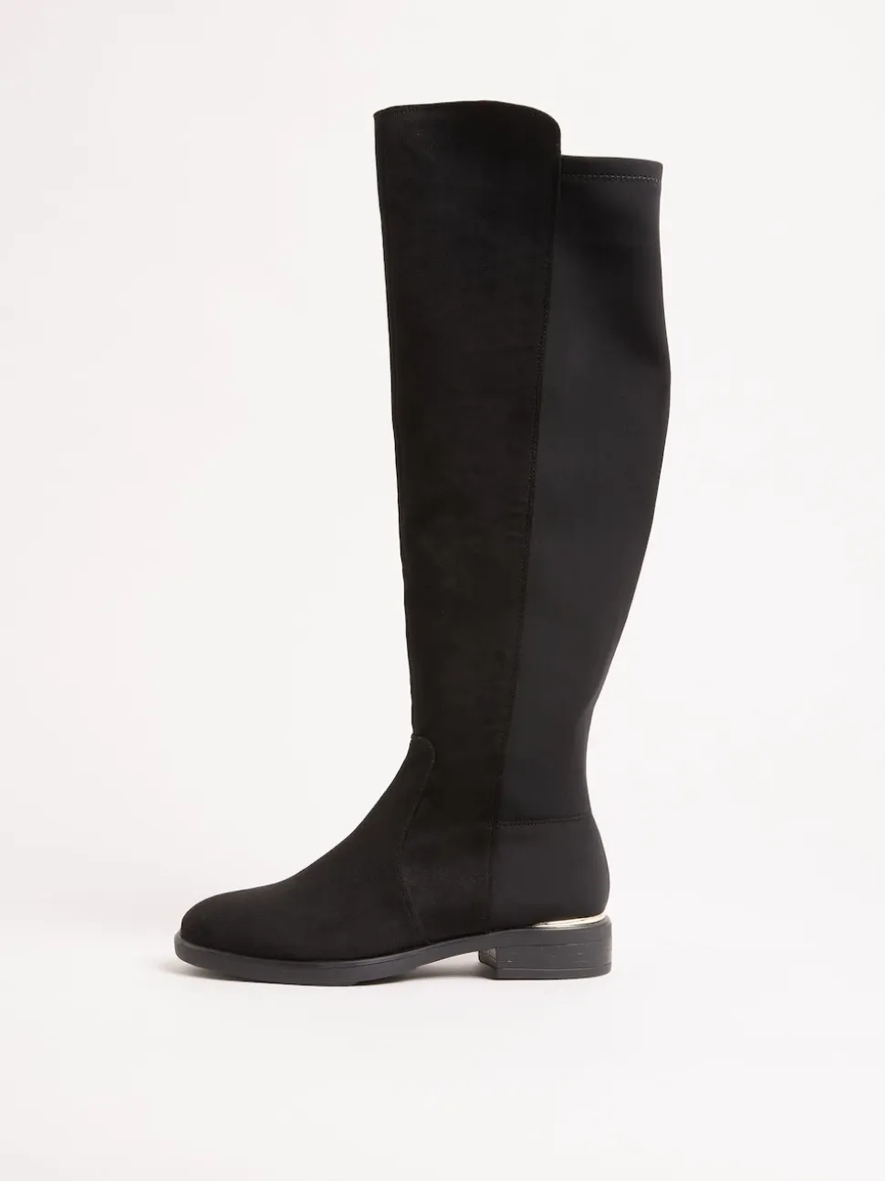 Lipsy Black Standard fit Faux Suede Elasticated Flat Knee High Casual Boots