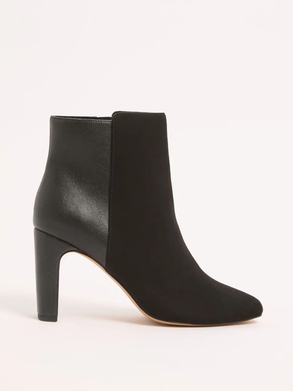Lipsy Black Standard fit Faux Leather Mixed Material Mid Block Heeled Smart Ankle Boots