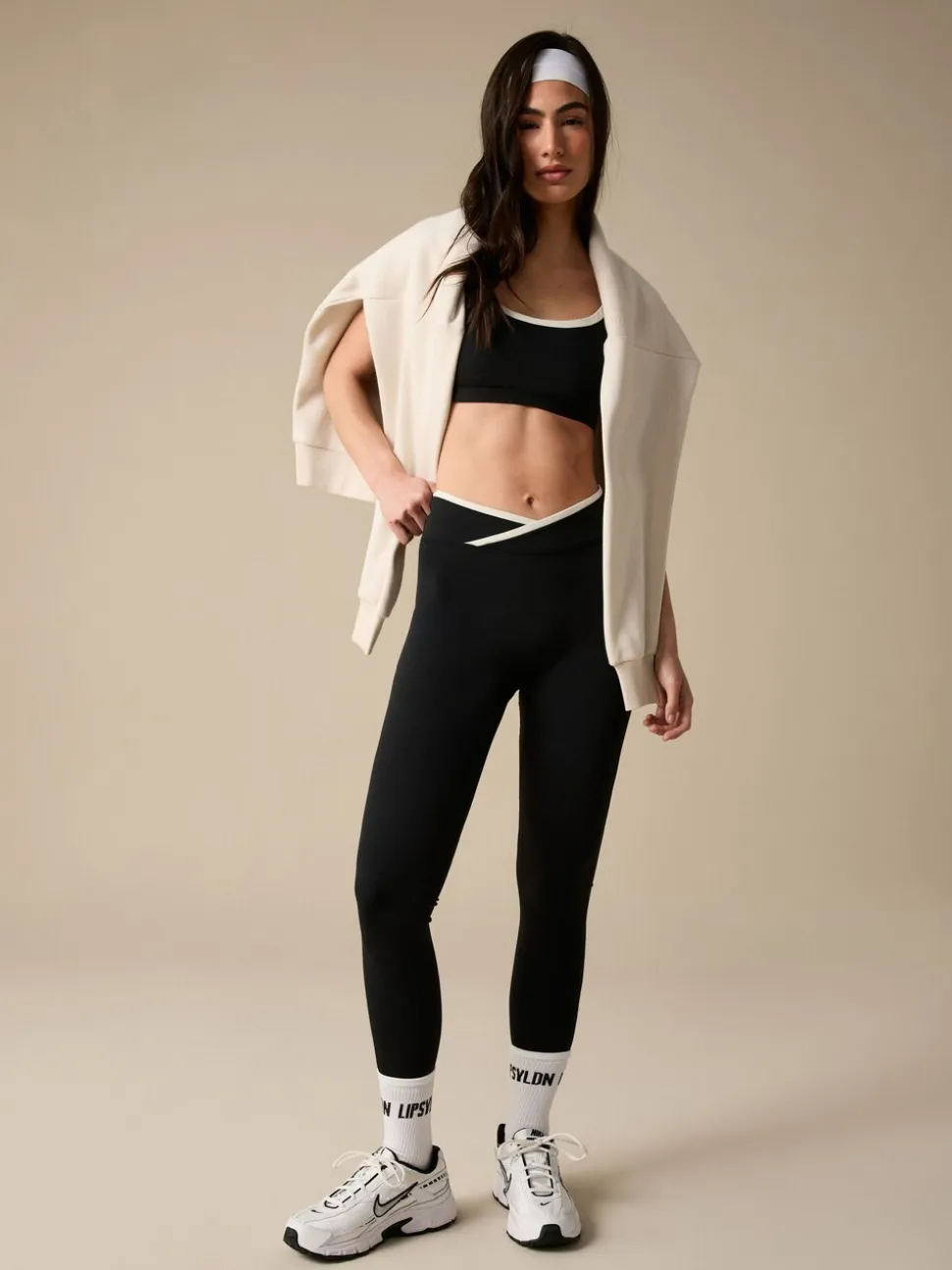 Lipsy Black Tipped Cross-Over Waist Leggings