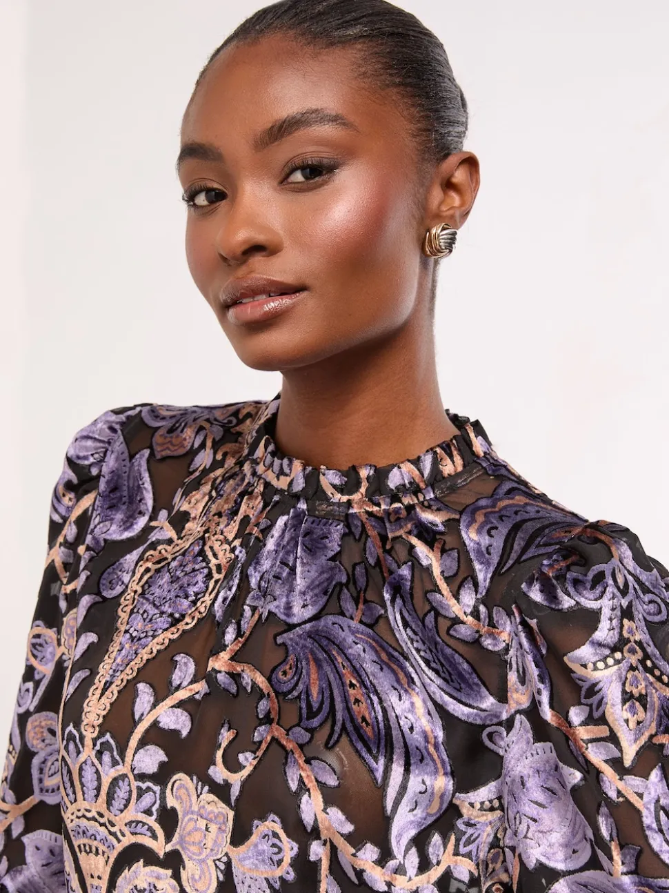 Lipsy Black Velvet High Neck Blouse
