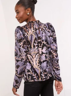 Lipsy Black Velvet High Neck Blouse