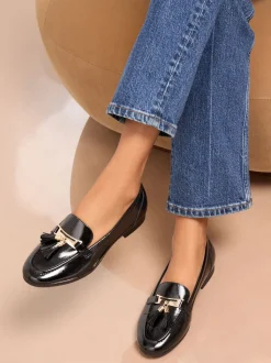 Lipsy Black Wide Fit Almond Toe Tassel Workwear Loafers