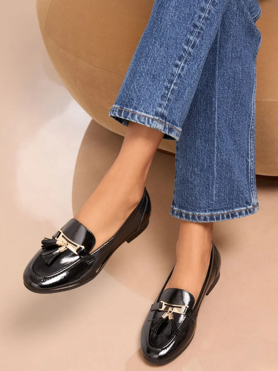 Lipsy Black Wide Fit Almond Toe Tassel Workwear Loafers