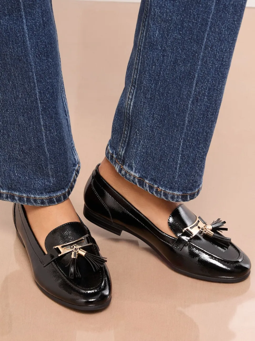 Lipsy Black Wide Fit Almond Toe Tassel Workwear Loafers