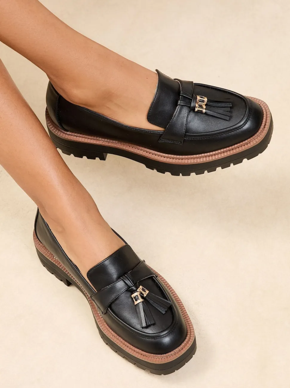 Lipsy Black Wide Fit Chunky Snaffle Trim Detail Faux Leather Loafers