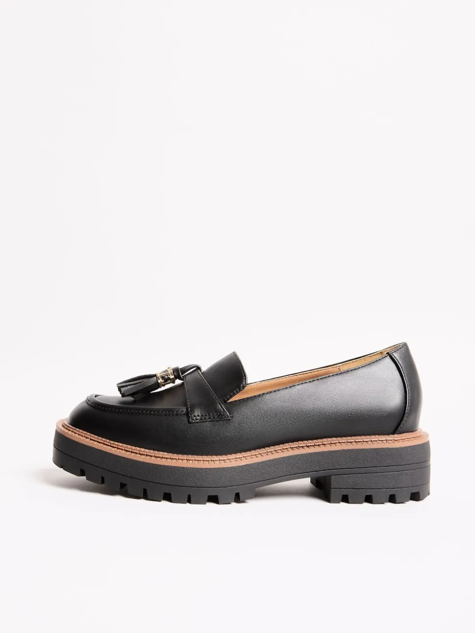 Lipsy Black Wide Fit Chunky Snaffle Trim Detail Faux Leather Loafers