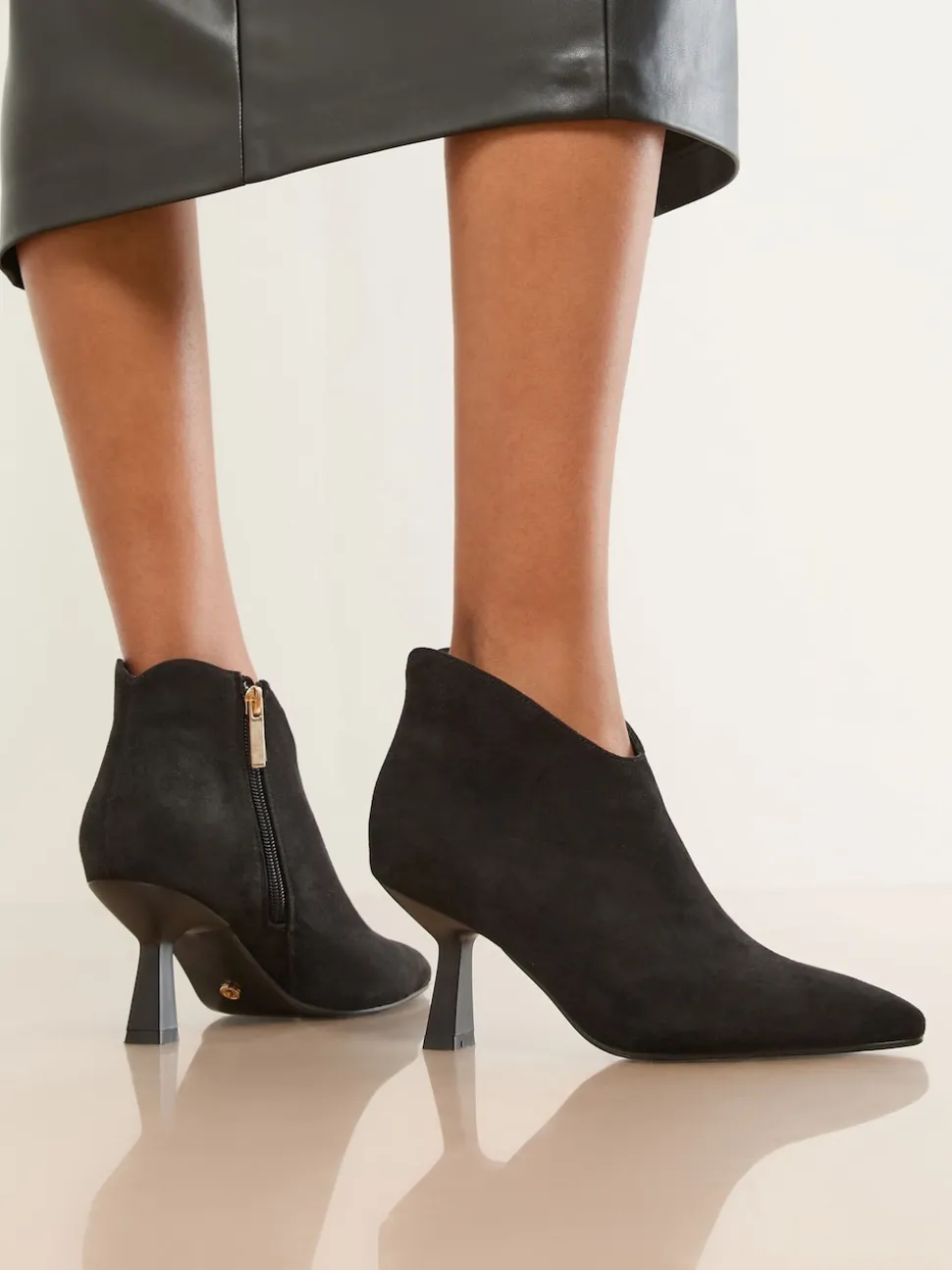 Lipsy Black Wide Fit Faux Suede Low Heel Ankle Kitten Heels